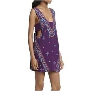 Free People Emma Embroidered Boho Shift Dress Size M Purple